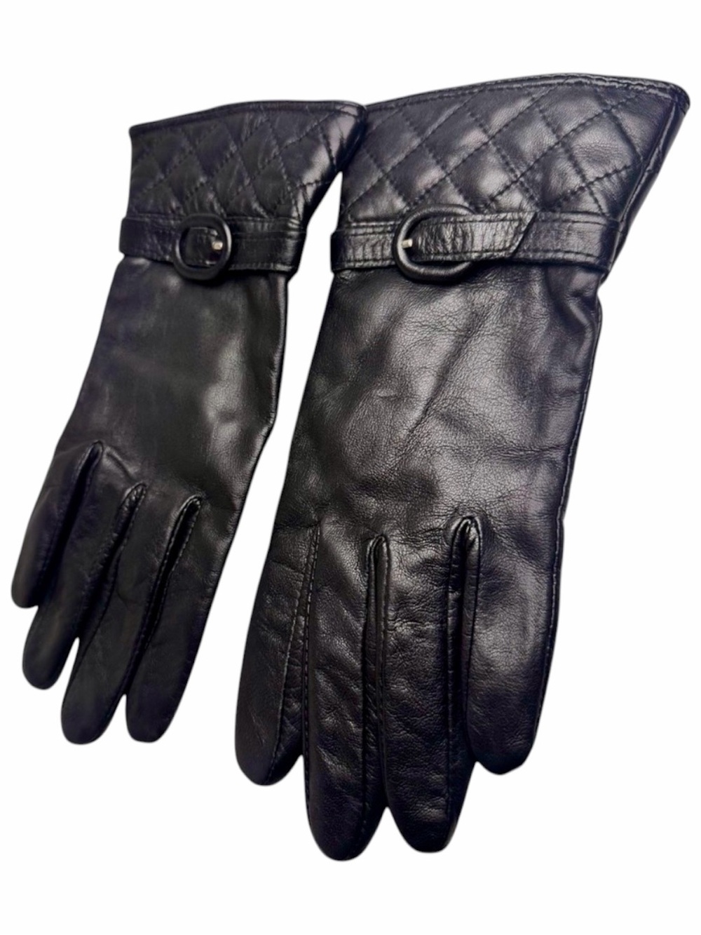 Vintage Preston & York Black Leather Gloves‎ Quilted Fleece Lined M